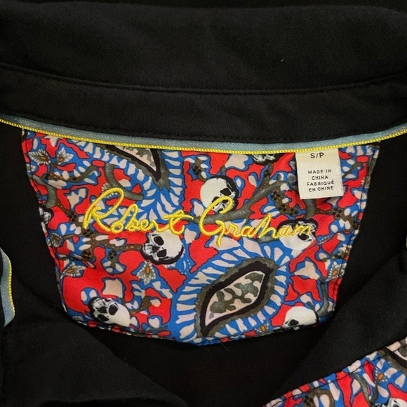 Robert Graham Black Polo Tee Shirt Size S 1/4 Button Up Spread Collar - Picture 6 of 7